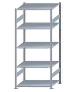Fachbodenregal Stecksystem, Grundregal, beidseitig nutzbar, H2300xB1000xT800, 5 Fachböden, Fachlast 150kg, sendzimirverzinkt
