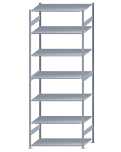 Fachbodenregal Stecksystem, Grundregal, beidseitig nutzbar, H3500xB1300xT800, 7 Fachböden, Fachlast 150kg, sendzimirverzinkt