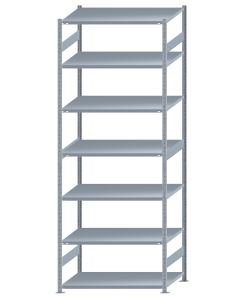 Fachbodenregal Stecksystem, Grundregal, beidseitig nutzbar, H3500xB1300xT800, 7 Fachböden, Fachlast 250kg, sendzimirverzinkt