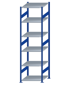 Fachbodenregal Stecksystem, Grundregal, beidseitig nutzbar, H2750xB750xT800, 6 Fachböden, Fachlast 150kg, RAL 5010 enzianblau / verzinkt