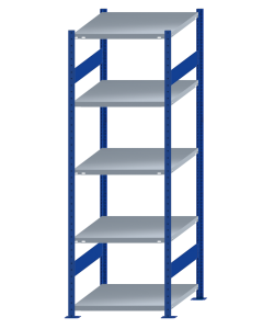 Fachbodenregal Stecksystem, Grundregal, beidseitig nutzbar, H2300xB750xT800, 5 Fachböden, Fachlast 250kg, RAL 5010 enzianblau / verzinkt