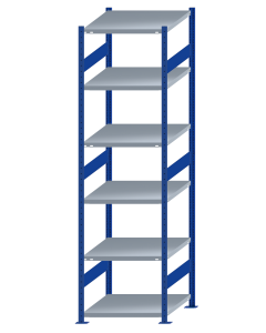 Fachbodenregal Stecksystem, Grundregal, beidseitig nutzbar, H2750xB750xT800, 6 Fachböden, Fachlast 250kg, RAL 5010 enzianblau / verzinkt