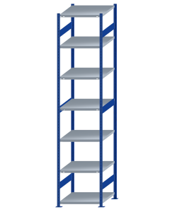 Fachbodenregal Stecksystem, Grundregal, beidseitig nutzbar, H3500xB750xT800, 7 Fachböden, Fachlast 250kg, RAL 5010 enzianblau / verzinkt