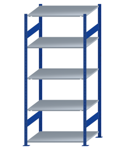 Schwerlastregal, Fachbodenregal Stecksystem, 150 kg Fachlast, H2300xB1000xT800 mm, 5 Lagerebenen, RAL 5010 enzianblau