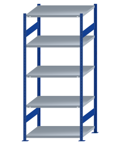 Fachbodenregal Stecksystem, Grundregal, beidseitig nutzbar, H2300xB1000xT800, 5 Fachböden, Fachlast 250kg, RAL 5010 enzianblau / verzinkt