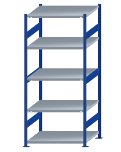 Fachbodenregal Stecksystem, Grundregal, beidseitig nutzbar, H2300xB1000xT800, 5 Fachböden, Fachlast 330kg, RAL 5010 enzianblau / verzinkt