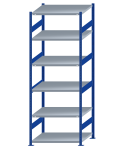 Fachbodenregal Stecksystem, Grundregal, beidseitig nutzbar, H2750xB1000xT800, 6 Fachböden, Fachlast 330kg, RAL 5010 enzianblau / verzinkt
