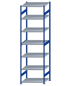 Fachbodenregal Stecksystem, Grundregal, beidseitig nutzbar, H3500xB1000xT800, 7 Fachböden, Fachlast 330kg, RAL 5010 enzianblau / verzinkt