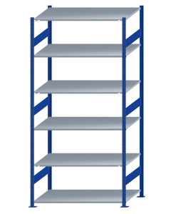 Fachbodenregal Stecksystem, Grundregal, beidseitig nutzbar, H2750xB1300xT800, 6 Fachböden, Fachlast 150kg, RAL 5010 enzianblau / verzinkt