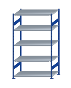 Fachbodenregal Stecksystem, Grundregal, beidseitig nutzbar, H2300xB1300xT800, 5 Fachböden, Fachlast 250kg, RAL 5010 enzianblau / verzinkt