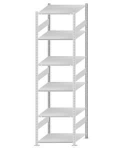 Fachbodenregal Stecksystem, Grundregal, beidseitig nutzbar, H2750xB750xT800, 6 Fachböden, Fachlast 150kg, RAL 7035 lichtgrau