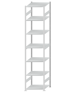 Fachbodenregal Stecksystem, Grundregal, beidseitig nutzbar, H3500xB750xT800, 7 Fachböden, Fachlast 150kg, RAL 7035 lichtgrau