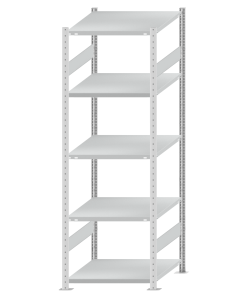 Fachbodenregal Stecksystem, Grundregal, beidseitig nutzbar, H2300xB750xT800, 5 Fachböden, Fachlast 250kg, RAL 7035 lichtgrau