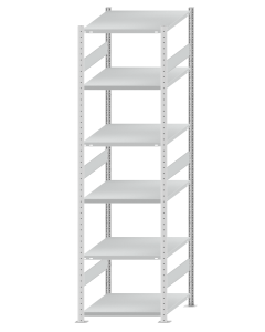 Fachbodenregal Stecksystem, Grundregal, beidseitig nutzbar, H2750xB750xT800, 6 Fachböden, Fachlast 250kg, RAL 7035 lichtgrau