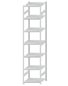 Fachbodenregal Stecksystem, Grundregal, beidseitig nutzbar, H3500xB750xT800, 7 Fachböden, Fachlast 250kg, RAL 7035 lichtgrau
