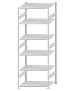 Fachbodenregal Stecksystem, Grundregal, beidseitig nutzbar, H2750xB1000xT800, 6 Fachböden, Fachlast 150kg, RAL 7035 lichtgrau