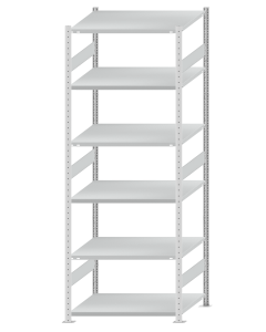 Fachbodenregal Stecksystem, Grundregal, beidseitig nutzbar, H2750xB1000xT800, 6 Fachböden, Fachlast 250kg, RAL 7035 lichtgrau