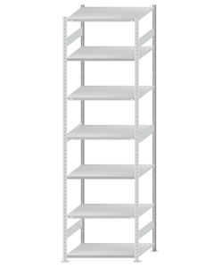 Fachbodenregal Stecksystem, Grundregal, beidseitig nutzbar, H3500xB1000xT800, 7 Fachböden, Fachlast 250kg, RAL 7035 lichtgrau