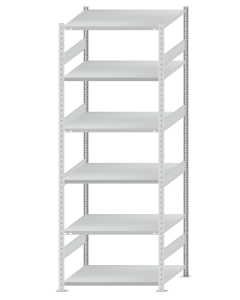 Fachbodenregal Stecksystem, Grundregal, beidseitig nutzbar, H2750xB1000xT800, 6 Fachböden, Fachlast 330kg, RAL 7035 lichtgrau