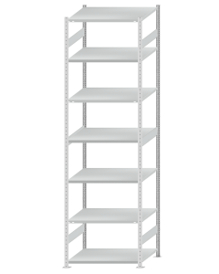 Fachbodenregal Stecksystem, Grundregal, beidseitig nutzbar, H3500xB1000xT800, 7 Fachböden, Fachlast 330kg, RAL 7035 lichtgrau