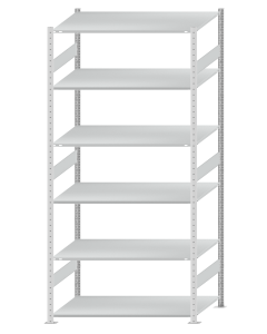 Fachbodenregal Stecksystem, Grundregal, beidseitig nutzbar, H2750xB1300xT800, 6 Fachböden, Fachlast 150kg, RAL 7035 lichtgrau