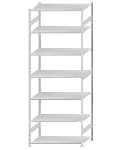 Fachbodenregal Stecksystem, Grundregal, beidseitig nutzbar, H3500xB1300xT800, 7 Fachböden, Fachlast 150kg, RAL 7035 lichtgrau