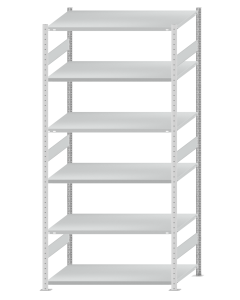 Fachbodenregal Stecksystem, Grundregal, beidseitig nutzbar, H2750xB1300xT800, 6 Fachböden, Fachlast 250kg, RAL 7035 lichtgrau