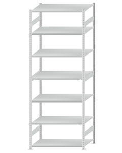 Fachbodenregal Stecksystem, Grundregal, beidseitig nutzbar, H3500xB1300xT800, 7 Fachböden, Fachlast 250kg, RAL 7035 lichtgrau