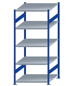 Fachbodenregal Stecksystem, Grundregal, beidseitig nutzbar, H2300xB1000xT1000, 5 Fachböden, Fachlast 250kg, RAL 5010 enzianblau / verzinkt