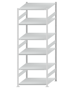 Fachbodenregal Stecksystem, Grundregal, beidseitig nutzbar, H2750xB1000xT1000, 6 Fachböden, Fachlast 250kg, RAL 7035 lichtgrau