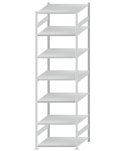 Fachbodenregal Stecksystem, Grundregal, beidseitig nutzbar, H3500xB1000xT1000, 7 Fachböden, Fachlast 250kg, RAL 7035 lichtgrau