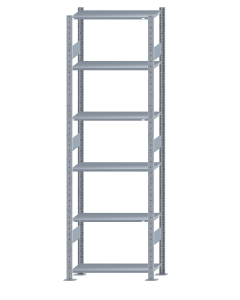 Fachbodenregal Stecksystem, Grundregal, beidseitig nutzbar, H2500xB750xT300, 6 Fachböden, Fachlast 85kg, sendzimirverzinkt