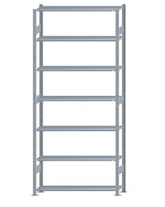 Fachbodenregal Stecksystem, Grundregal, beidseitig nutzbar, H3000xB1300xT300, 7 Fachböden, Fachlast 85kg, sendzimirverzinkt
