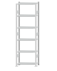 Fachbodenregal Stecksystem, Grundregal, beidseitig nutzbar, H2500xB750xT300, 6 Fachböden, Fachlast 85kg, RAL 7035 lichtgrau