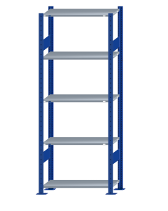 Fachbodenregal Stecksystem, Grundregal, beidseitig nutzbar, H2000xB750xT350, 5 Fachböden, Fachlast 85kg, RAL 5010 enzianblau / verzinkt