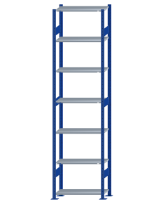 Fachbodenregal Stecksystem, Grundregal, beidseitig nutzbar, H3000xB750xT350, 7 Fachböden, Fachlast 85kg, RAL 5010 enzianblau / verzinkt