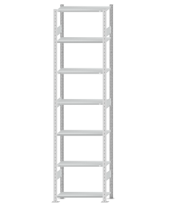 Fachbodenregal Stecksystem, Grundregal, beidseitig nutzbar, H3000xB750xT350, 7 Fachböden, Fachlast 85kg, RAL 7035 lichtgrau