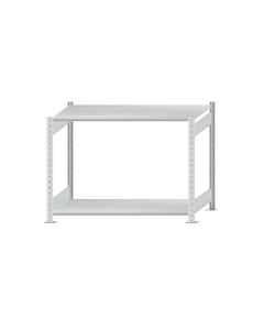 Fachbodenregal Stecksystem, Grundregal, beidseitig nutzbar, H1000xB1300xT600 mm, 2 Fachböden, Fachlast 150 kg, RAL 7035 lichtgrau