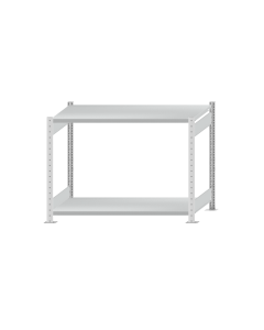 Fachbodenregal Stecksystem, Grundregal, beidseitig nutzbar, H1000xB1300xT600 mm, 2 Fachböden, Fachlast 250 kg, RAL 7035 lichtgrau