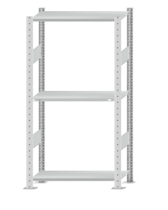 Fachbodenregal Stecksystem, Grundregal, beidseitig nutzbar, H1500xB750xT300 mm, 3 Fachböden, Fachlast 150 kg, RAL 7035 lichtgrau