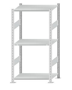 Fachbodenregal Stecksystem, Grundregal, beidseitig nutzbar, H1500xB750xT500 mm, 3 Fachböden, Fachlast 150 kg, RAL 7035 lichtgrau
