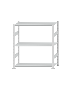 Fachbodenregal Stecksystem, Grundregal, beidseitig nutzbar, H1500xB1300xT500 mm, 3 Fachböden, Fachlast 150 kg, RAL 7035 lichtgrau