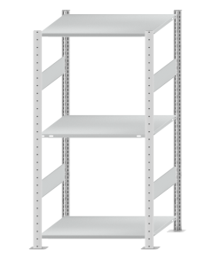 Fachbodenregal Stecksystem, Grundregal, beidseitig nutzbar, H1500xB750xT600 mm, 3 Fachböden, Fachlast 150 kg, RAL 7035 lichtgrau