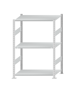 Fachbodenregal Stecksystem, Grundregal, beidseitig nutzbar, H1500xB1000xT600 mm, 3 Fachböden, Fachlast 150 kg, RAL 7035 lichtgrau
