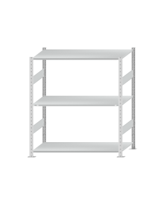 Fachbodenregal Stecksystem, Grundregal, beidseitig nutzbar, H1500xB1300xT600 mm, 3 Fachböden, Fachlast 150 kg, RAL 7035 lichtgrau