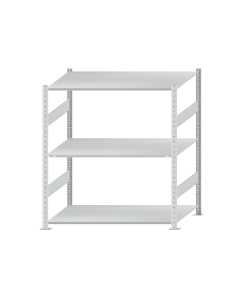 Fachbodenregal Stecksystem, Grundregal, beidseitig nutzbar, H1500xB1300xT800 mm, 3 Fachböden, Fachlast 150 kg, RAL 7035 lichtgrau