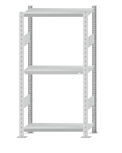 Fachbodenregal Stecksystem, Grundregal, beidseitig nutzbar, H1500xB750xT300 mm, 3 Fachböden, Fachlast 250 kg, RAL 7035 lichtgrau