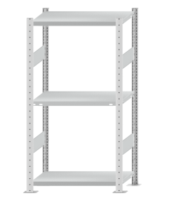 Fachbodenregal Stecksystem, Grundregal, beidseitig nutzbar, H1500xB750xT400 mm, 3 Fachböden, Fachlast 250 kg, RAL 7035 lichtgrau