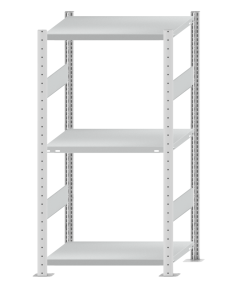 Fachbodenregal Stecksystem, Grundregal, beidseitig nutzbar, H1500xB750xT500 mm, 3 Fachböden, Fachlast 250 kg, RAL 7035 lichtgrau