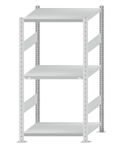 Fachbodenregal Stecksystem, Grundregal, beidseitig nutzbar, H1500xB750xT600 mm, 3 Fachböden, Fachlast 250 kg, RAL 7035 lichtgrau